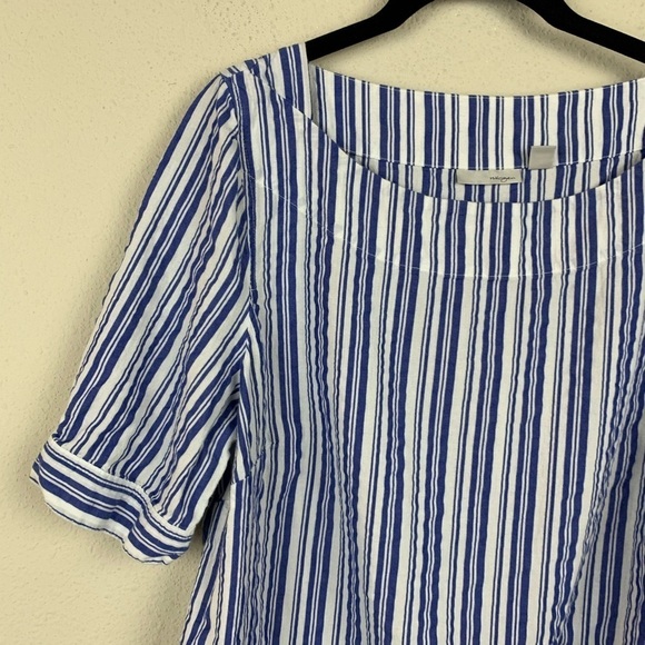 Halogen Blue White Short Sleeve Cropped Boxy Shirt - Picture 2 of 8